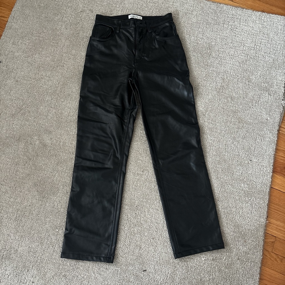 Abercrombie and Fitch the 90s straight ultra high rise leather pants